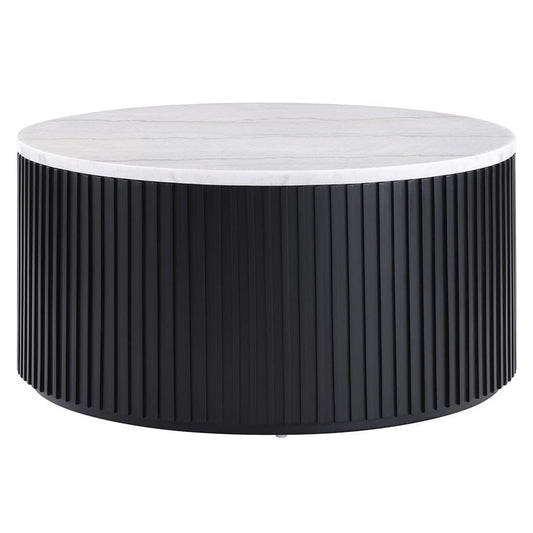 Steve Silver - 36" Round White Marble Top Coffee Table with Casters, Black Finish - COL100KWMC view 1