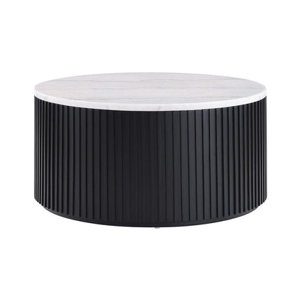 Steve Silver - 36" Round White Marble Top Coffee Table with Casters, Black Finish - COL100KWMC view 2