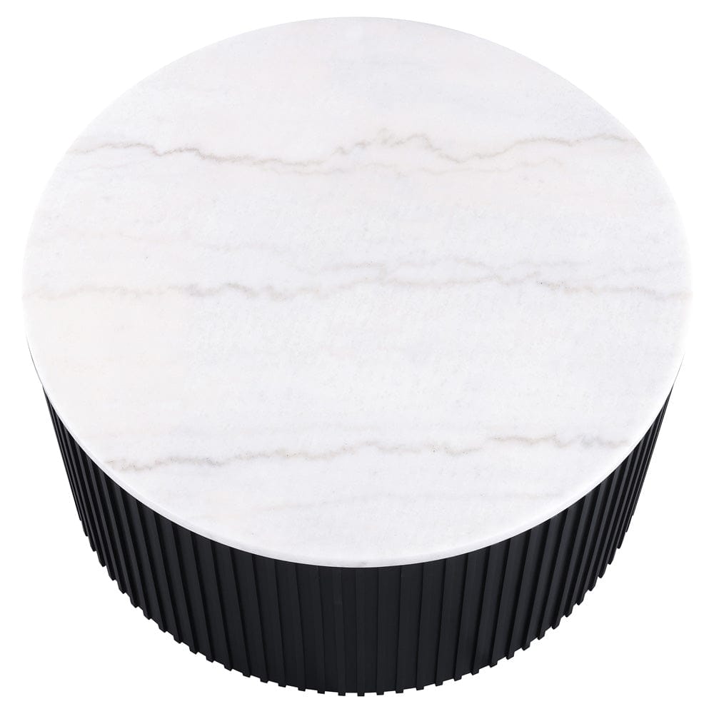 Steve Silver - 36" Round White Marble Top Coffee Table with Casters, Black Finish - COL100KWMC view 3