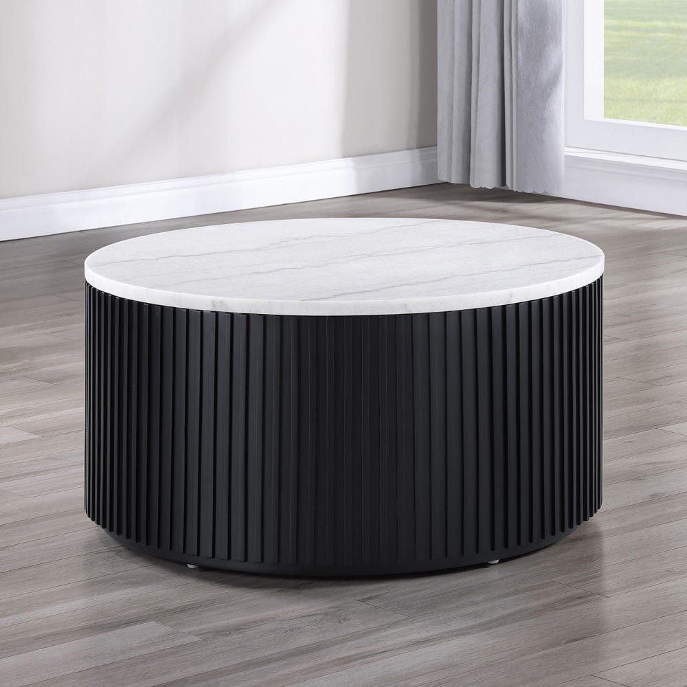 Steve Silver - 36" Round White Marble Top Coffee Table with Casters, Black Finish - COL100KWMC view 5