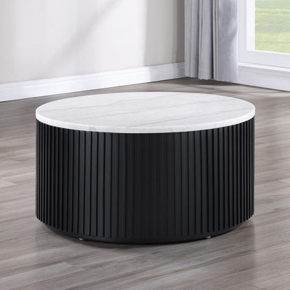 Steve Silver - 36" Round White Marble Top Coffee Table with Casters, Black Finish - COL100KWMC view 5