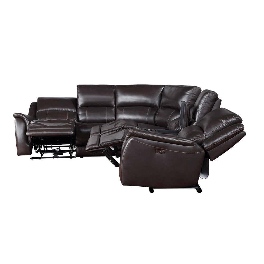 Steve Silver - Alexandria 6-Piece Dual-Power Leather Reclining Sectiona, Chocolate - ALX70629G-6PC-SECT view 3