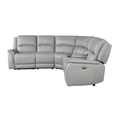 Steve Silver - Alexandria 6-Piece Dual-Power Leather Reclining Sectional, Stone - ALX70629T-6PC view 2