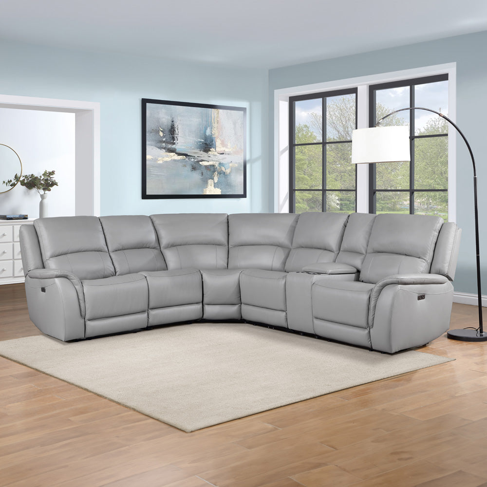 Steve Silver - Alexandria 6-Piece Dual-Power Leather Reclining Sectional, Stone - ALX70629T-6PC view 5