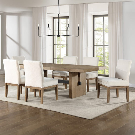 Steve Silver - Aubrey 7-Piece 78-96" Dining Table Set with 6 Upholstered Parsons Chairs, Brown - ABR500N-6US-D7PC view 1