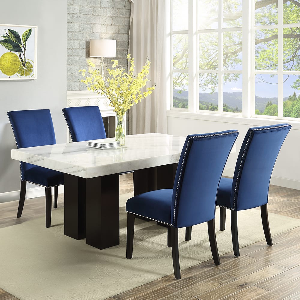 Steve Silver - Camila 5PC Rectangle Dining Set Blue Chair - White Table Top - CM420-D5PC-WB view 1