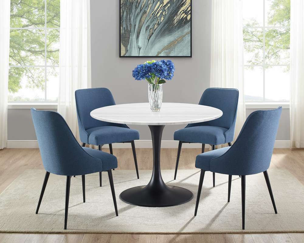 Steve Silver - Colfax 5PC White Top and Black Base Dining Set - Blue Chair - CF450WMTKDB-D5PC-N veiw 1