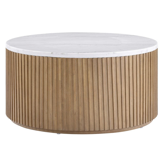 Steve Silver - Colvin 36" Round White Marble Top Coffee Table, Toffee - COL100NWMC view 1