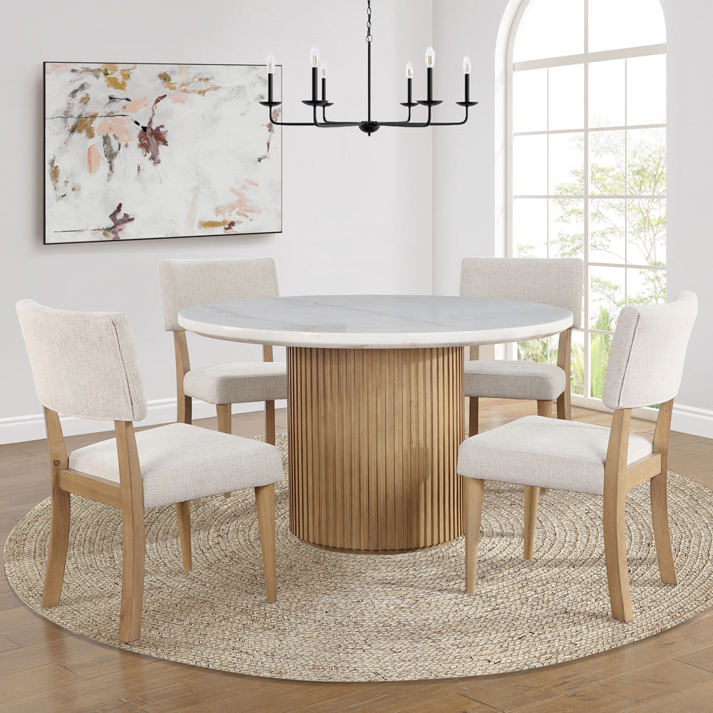Steve Silver - Colvin 5-Piece 52" Round White Marble Dining Set, Brown - COL500NW-D5PC view 1