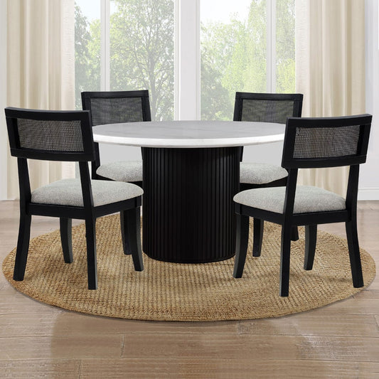 Steve Silver - Colvin 5-Piece 52" White Marble Table w/ K Chr - COL500KW-500KS-D5PC view 1