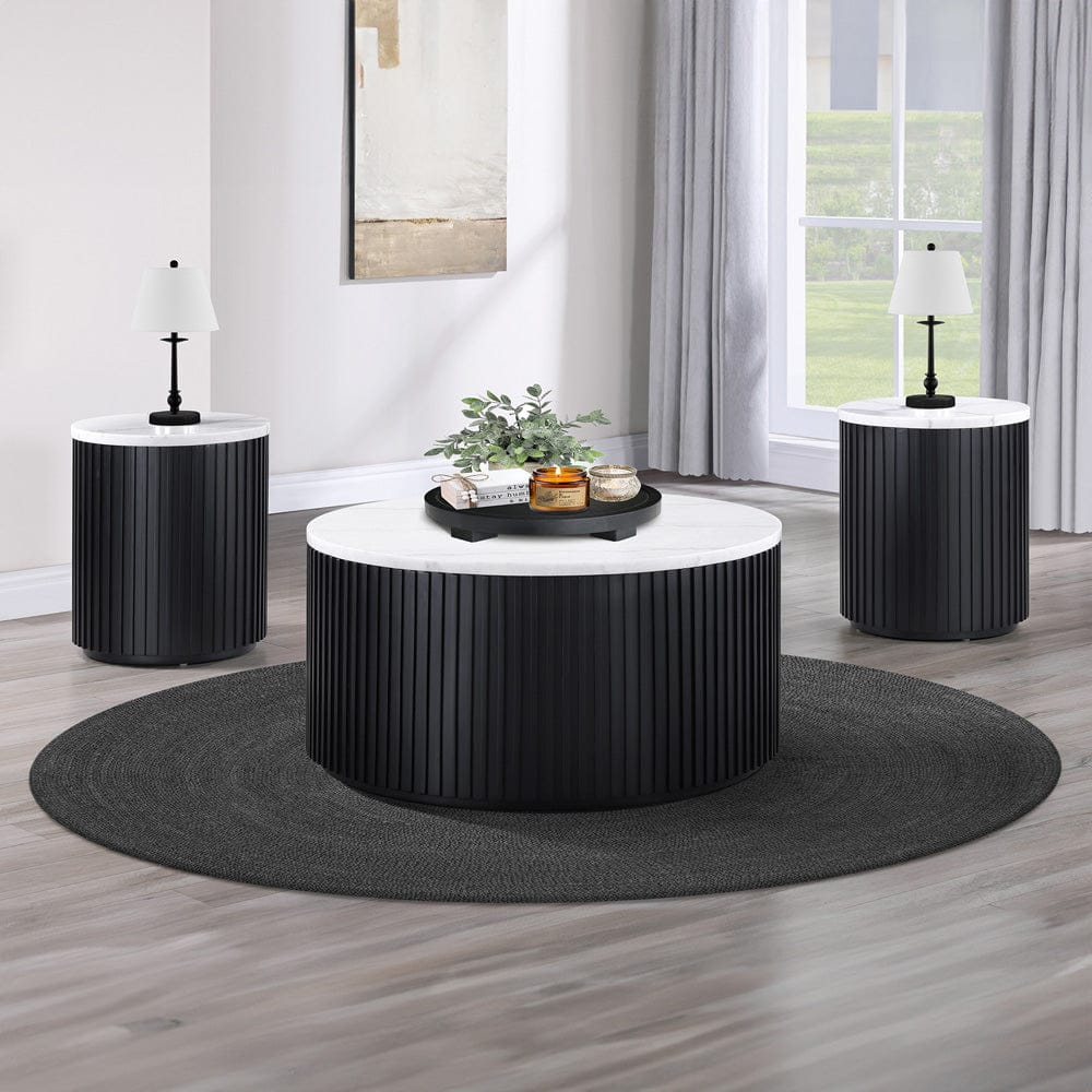 Steve Silver - Colvin Round White Marble Top Table Set, Black Finish - COL100KW-2E-3PC view 1