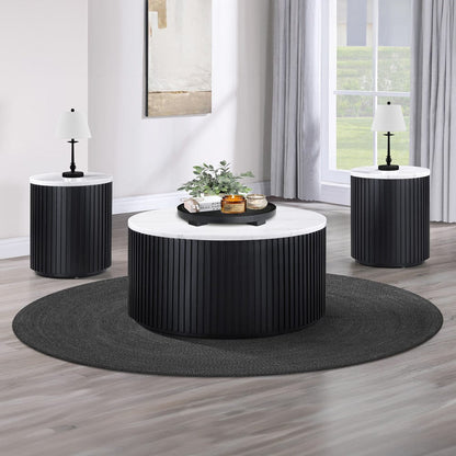 Steve Silver - Colvin Round White Marble Top Table Set, Black Finish - COL100KW-2E-3PC view 1