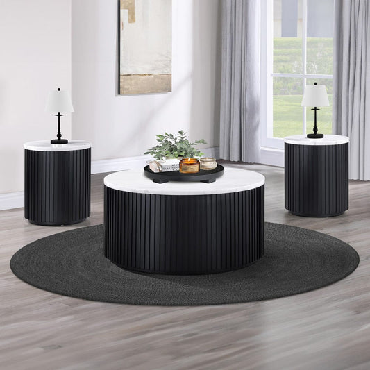 Steve Silver - Colvin Round White Marble Top Table Set, Black Finish - COL100KW-2E-3PC view 1