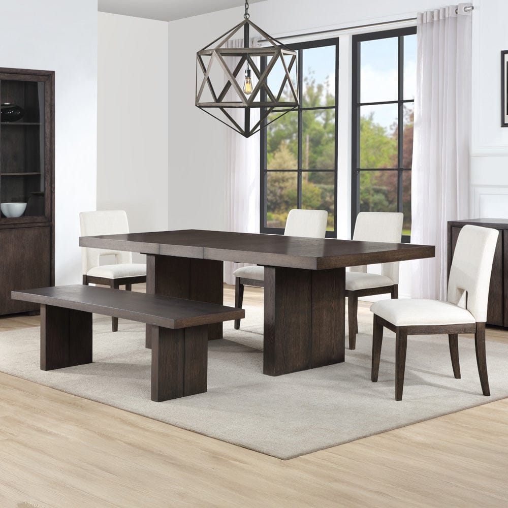 Steve Silver - Evan 78-96-inch Dining Table w/18-inch Leaf, 4 Eggshell Chairs, Bench - EVA500NW-D6PC view 1