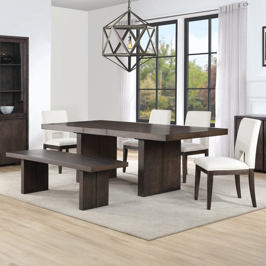 Steve Silver - Evan 78-96-inch Dining Table w/18-inch Leaf, 4 Eggshell Chairs, Bench - EVA500NW-D6PC view 1
