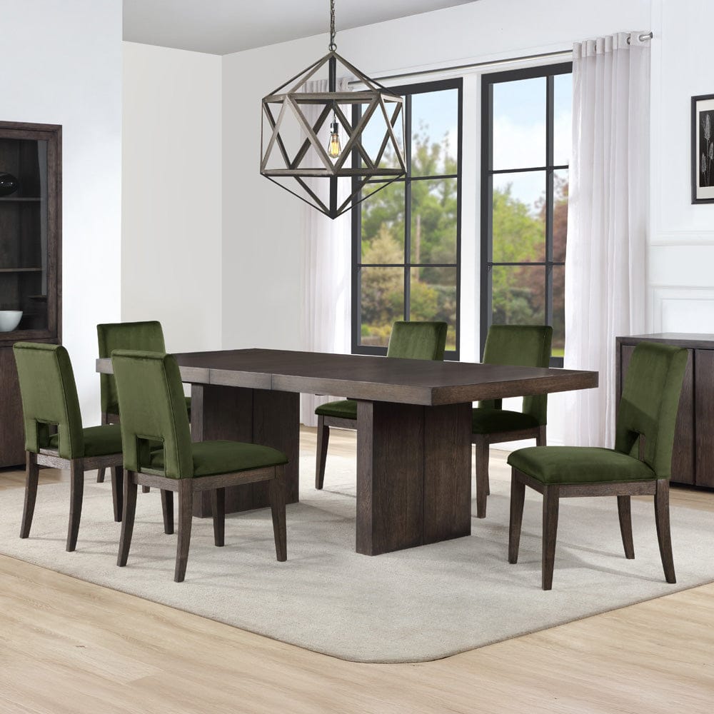 Steve Silver - Evan 78-+96-inch Dining Table w/18-inch leaf, 4 Emerald Side Chairs - EVA500NE-D7PC view 1