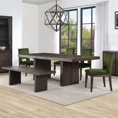 Steve Silver - Evan 78-96-inch Dining Table w/18-inch Leaf, 4 Green Side Chairs, Bench - EVA500NE-D6PC view 1