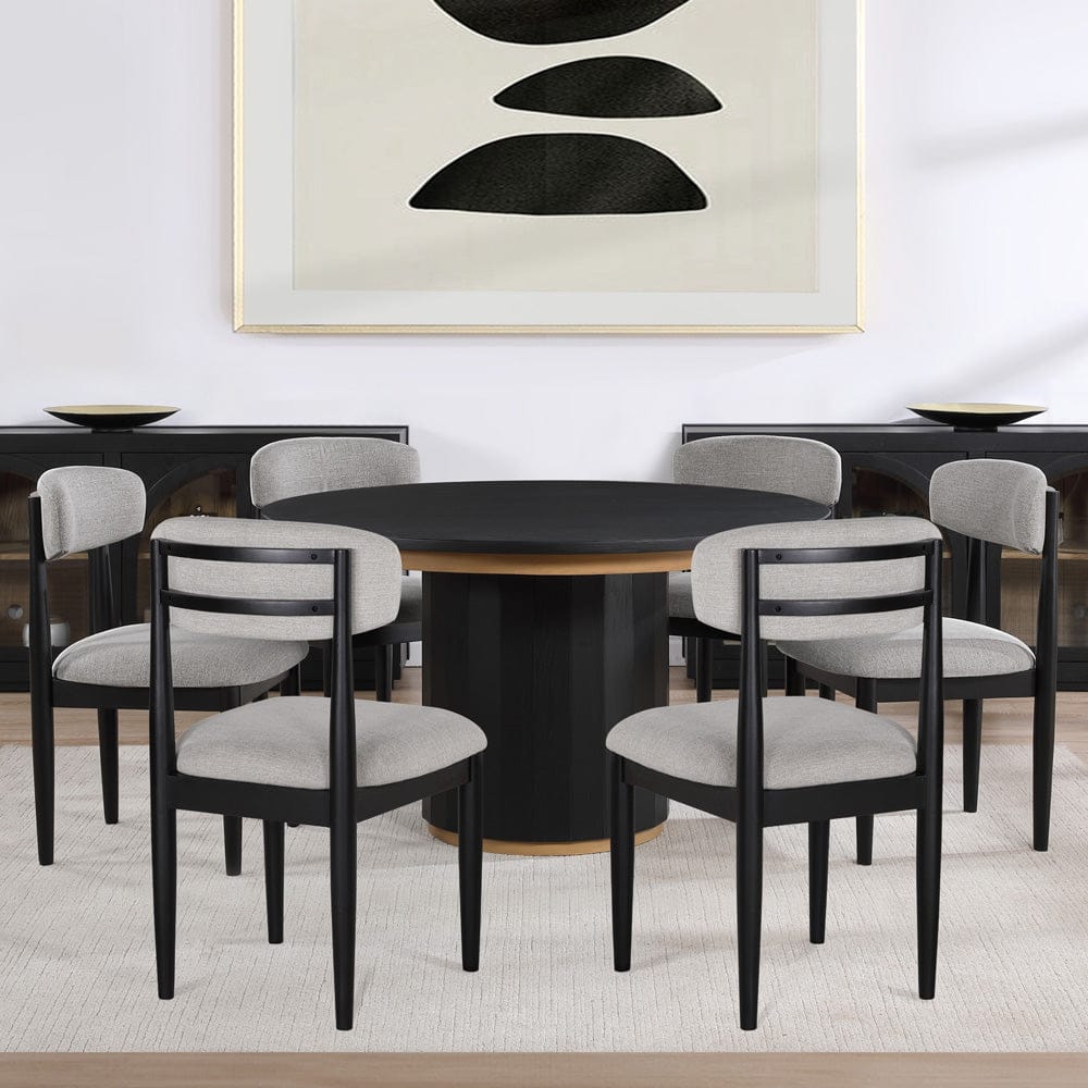 Steve Silver - Magnolia 52-inch Round Dining Table & 6 Upholstered Side Chairs, Black Finish - MM520K-D7PC view 1