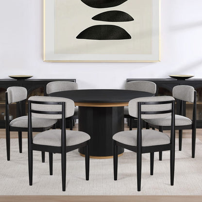 Steve Silver - Magnolia 52-inch Round Dining Table & 6 Upholstered Side Chairs, Black Finish - MM520K-D7PC view 1