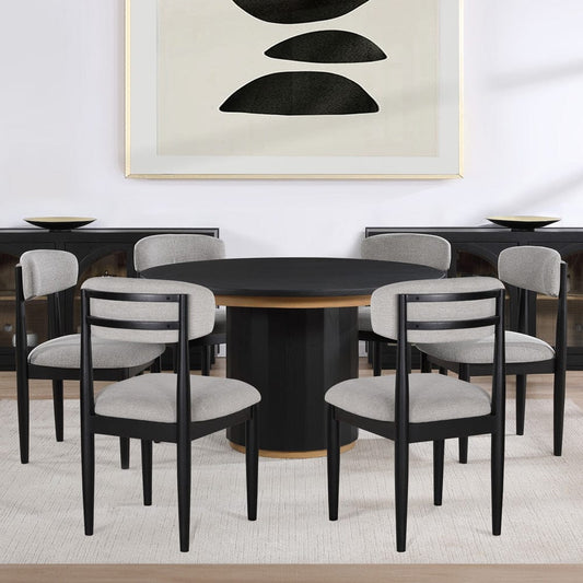 Steve Silver - Magnolia 52-inch Round Dining Table & 6 Upholstered Side Chairs, Black Finish - MM520K-D7PC view 1