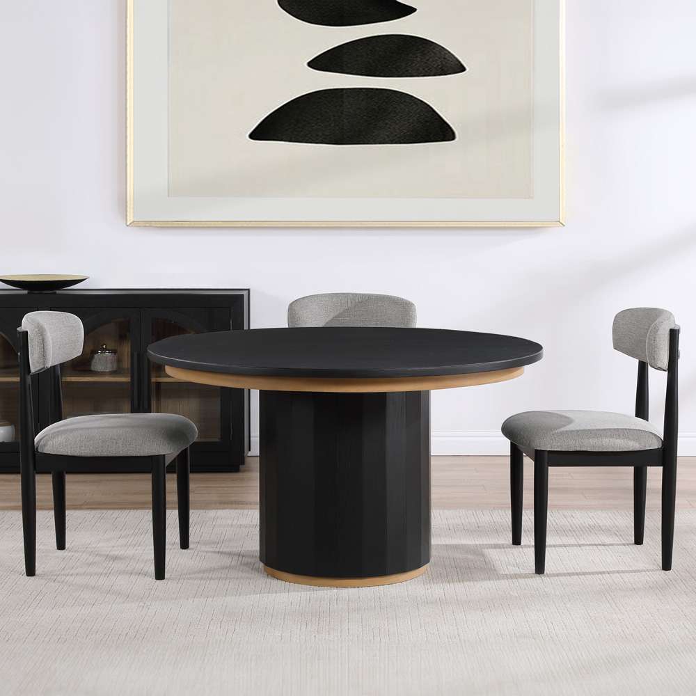 Steve Silver - Magnolia 52-inch Round Dining Table & 4 Upholstered Side Chairs - Black Finish - MM520K-D5PC veiw 1