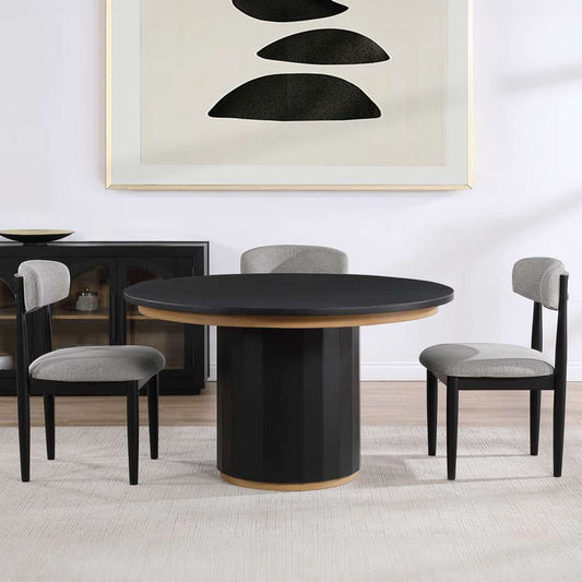 Steve Silver - Magnolia 52-inch Round Dining Table & 4 Upholstered Side Chairs - Black Finish - MM520K-D5PC veiw 1