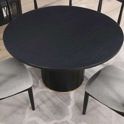 Steve Silver - Magnolia 52-inch Round Dining Table & 4 Upholstered Side Chairs - Black Finish - MM520K-D5PC veiw 3