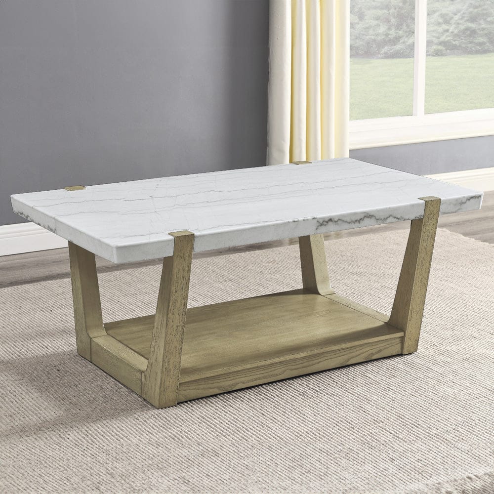 Steve Silver - Perth White Marble Cocktail Table with Casters - ER100C view 4
