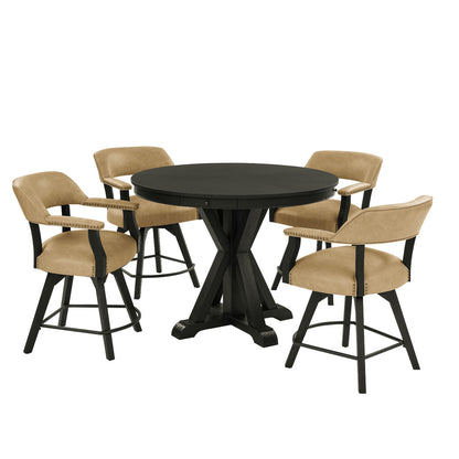Steve Silver - Rylie Counter Table & 4 Swivel Counter Chairs, Black Finish/Sand Vegan Leather - RL600K-C5PC view 1