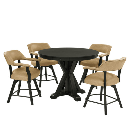 Steve Silver - Rylie Counter Table & 4 Swivel Counter Chairs, Black Finish/Sand Vegan Leather - RL600K-C5PC view 1
