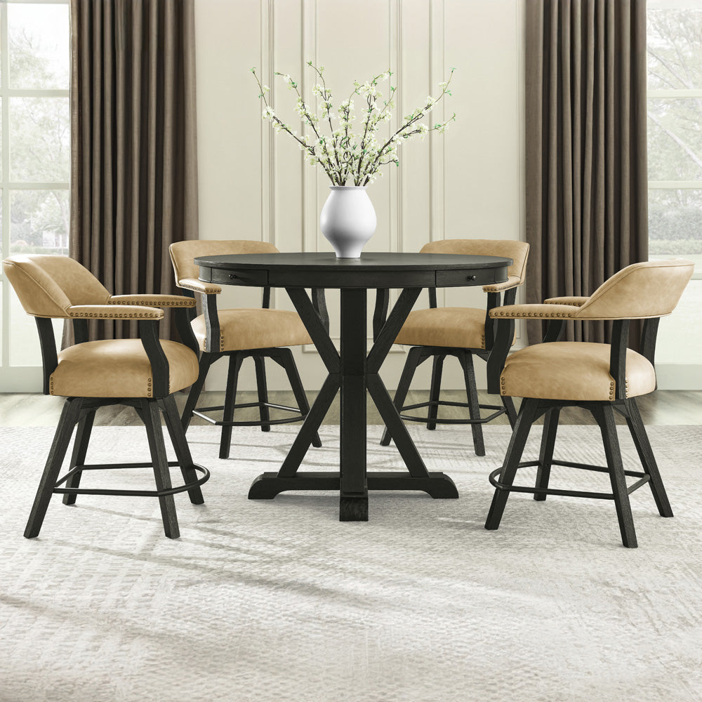 Steve Silver - Rylie Counter Table & 4 Swivel Counter Chairs, Black Finish/Sand Vegan Leather - RL600K-C5PC view 9