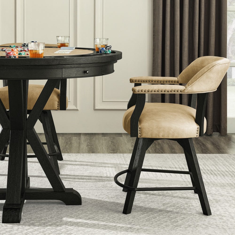 Steve Silver - Rylie Counter Table with Game Top and 4 Counter Chairs, Black Finish, Sand Vegan Leather - RL600K-GT-C6PC view 7