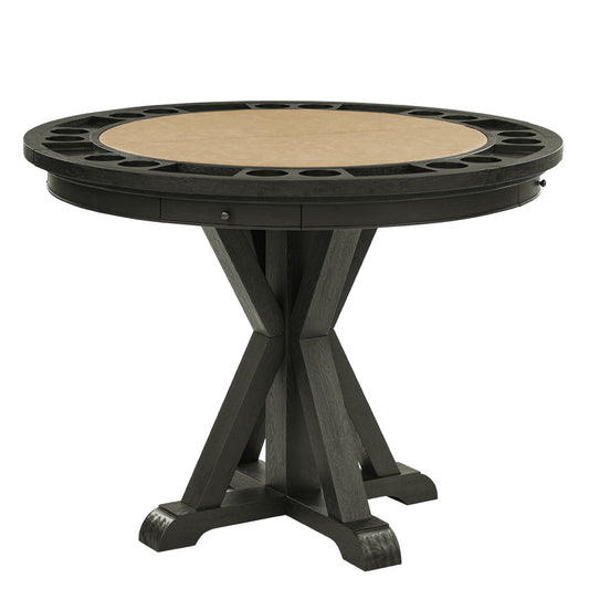 Steve Silver - Rylie Counter Table with Game Top, Black Finish with Sand Vegan Leather - RL600K-PB-TT-GT view 1