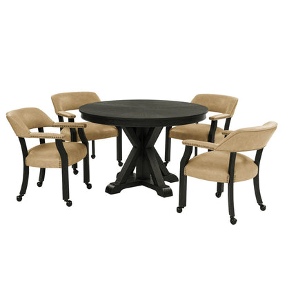 Steve Silver - Rylie Dining Table & 4 Captains Chairs, Black Finish with Sand Vegan Leather - RL500K-D5PC view 1