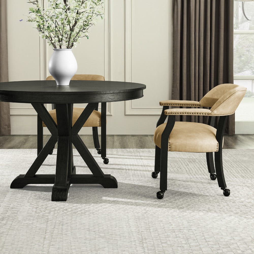 Steve Silver - Rylie Dining Table & 4 Captains Chairs, Black Finish with Sand Vegan Leather - RL500K-D5PC view 7