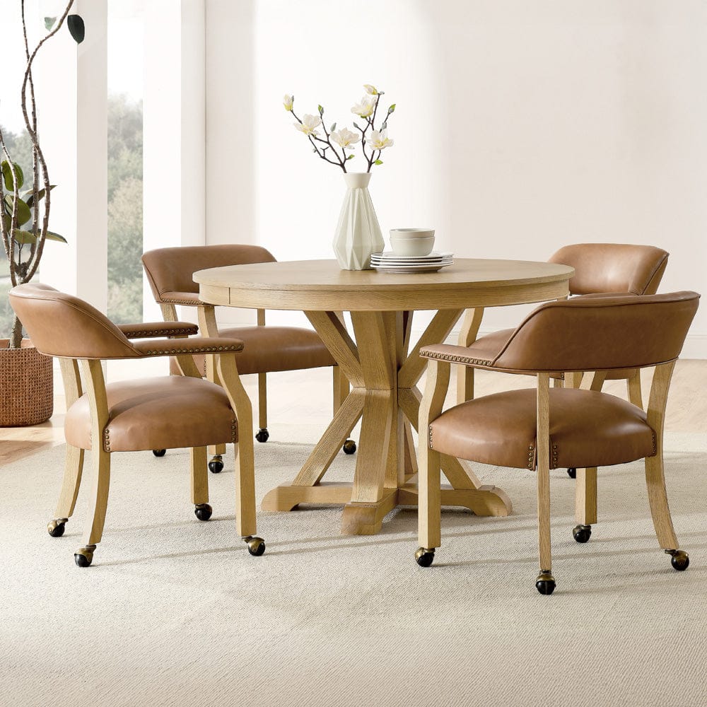 Steve Silver - Rylie Dining Table & 4 Captains Chairs, Natural Finish, Camel Vegan Leather - RL500N-D5PC view 1