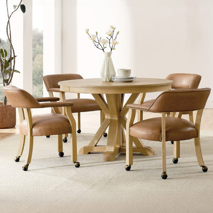 Steve Silver - Rylie Dining Table & 4 Captains Chairs, Natural Finish, Camel Vegan Leather - RL500N-D5PC view 1