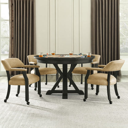 Steve Silver - Rylie Dining Table with Game Top & 4 Captains Chairs, Black Finish with Sand Vegan Leather - RL500K-GT-D6PC view 1