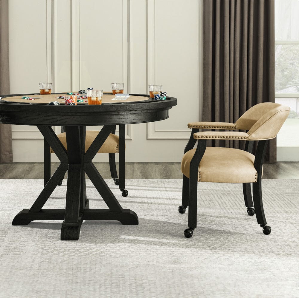 Steve Silver - Rylie Dining Table with Game Top & 4 Captains Chairs, Black Finish with Sand Vegan Leather - RL500K-GT-D6PC view 8