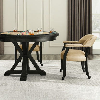 Steve Silver - Rylie Dining Table with Game Top & 4 Captains Chairs, Black Finish with Sand Vegan Leather - RL500K-GT-D6PC view 8