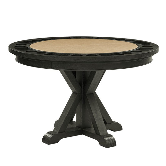 Steve Silver - Rylie Dining Table with Game Top, Black Finish with Sand Vegan Leather - RL500K-DB-TT-GT view 1