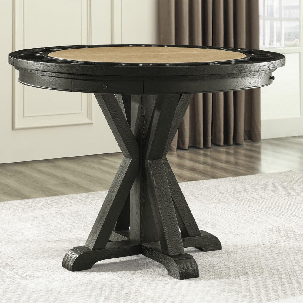 Steve Silver - Rylie Dining Table with Game Top, Black Finish with Sand Vegan Leather - RL500K-DB-TT-GT view 6