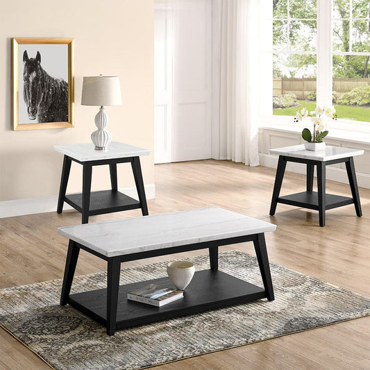 Steve Silver - Vida White Marble, Black Finish 3-Piece Occasional Set (Cocktail Table & 2 End Tables) - VD300KW-2E-3PC view 1