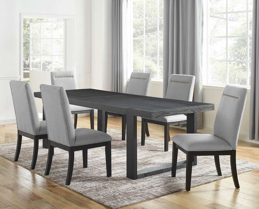 Steve Silver - Yves Black Dining Table With 6 Grey Chairs - YS500TSG7PC veiw 1