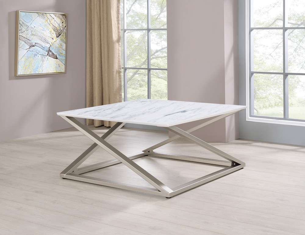 Steve Silver - Zurich Faux White Marble Top Cocktail Table - ZU100C veiw 4