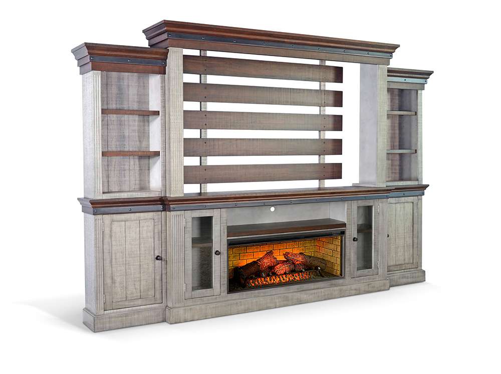 Sunny Designs -  128in Entertainment Wall with Electric Fireplace - K3649TA-W