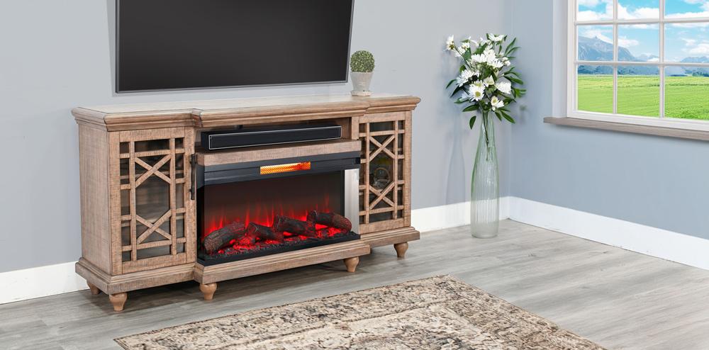 Sunny Designs - 72in Media Console with Panoramic Electric Fireplace - Natural - K3687DR veiw 2