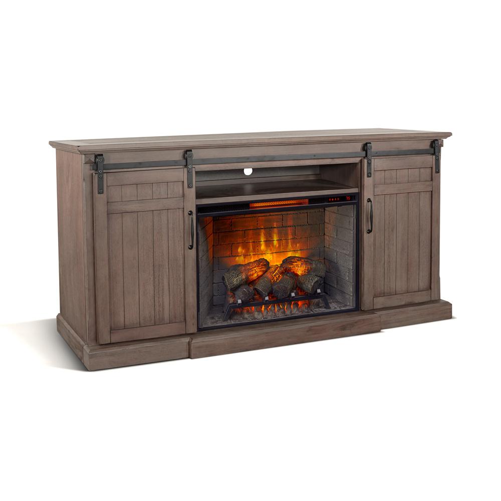 Sunny Designs - 78in Barn Door Media Console with Electric Fireplace - K3648BU-AS veiw 1