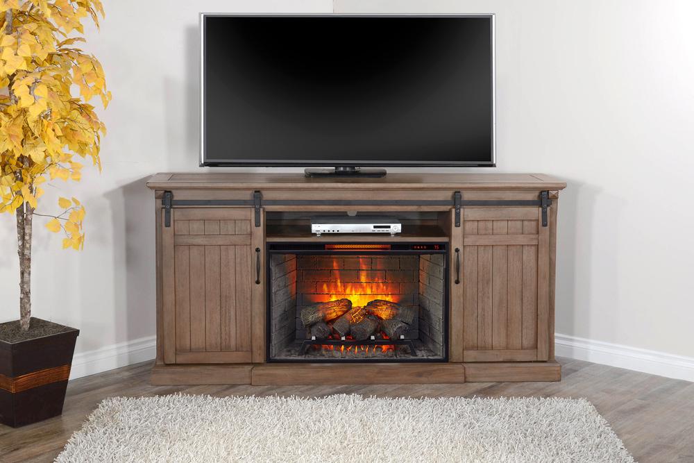 Sunny Designs - 78in Barn Door Media Console with Electric Fireplace - K3648BU-AS veiw 2