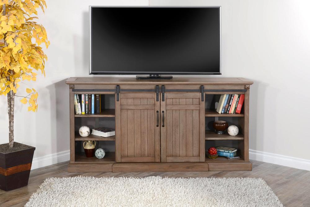 Sunny Designs - 78in Barn Door Media Console with Electric Fireplace - K3648BU-AS veiw 3